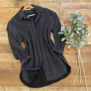 ZARA Corduroy Shirt Dress Charcoal Soft + Stretch
